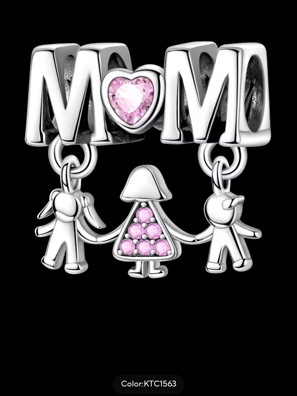 Sterling Silver 'MOM' Charm Bracelet with Family Dangles - Silver